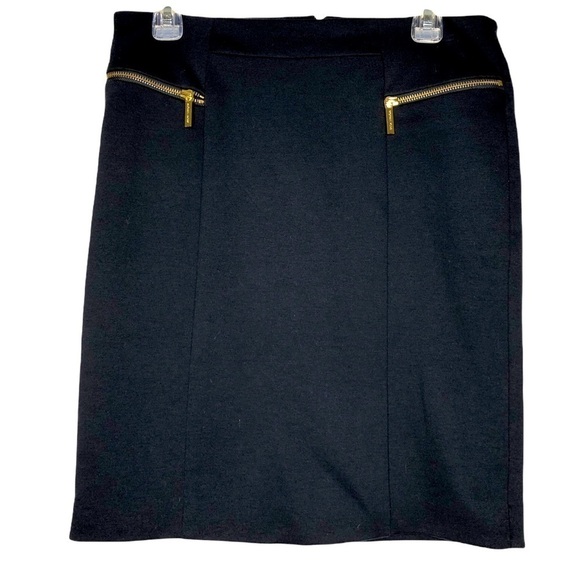 michael MICHAEL KORS - Navy Blue Pencil Skirt with Gold Zippers - Size 8 - Picture 1 of 4
